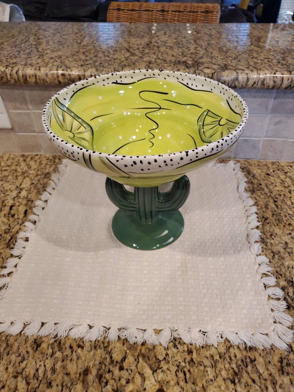 CLAY ART Ceramic MARGARITA Lime Cactus Large 9" Glass Serving Bowl